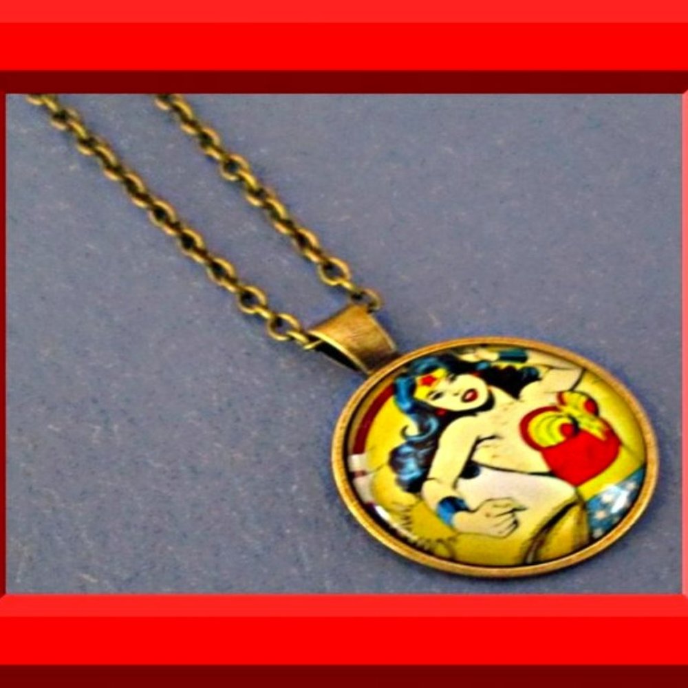 Antique Bronze In Color Wonder Women Theme Necklace